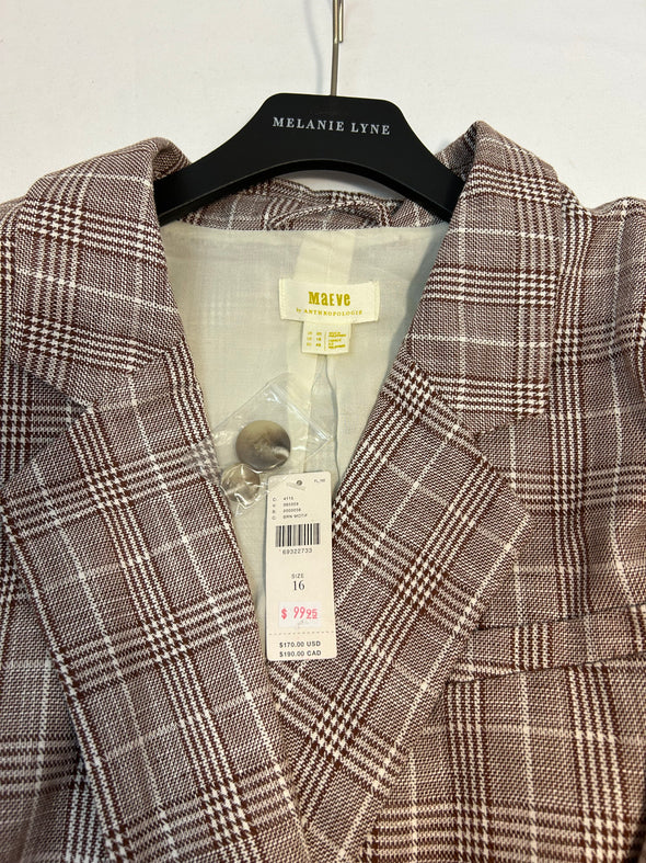 Women's Brown/Taupe Plaid Double Breasted Blazer, Size 16