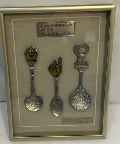 3 Piece Spoon Set, 1988 Seoul Olympics, Brass Frame 8.5"x6"