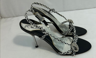 Strappy Bling Sandals, Black/Silver