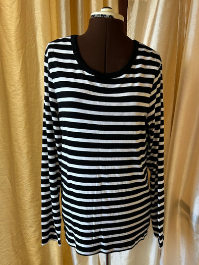 Ladies Stripe Pullover Top, Black & White, XL