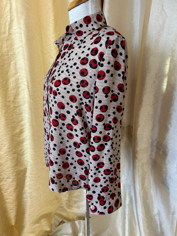 Ladies Long Sleeve Retro Red Dot Blouse, Size XL, 100% Polyester