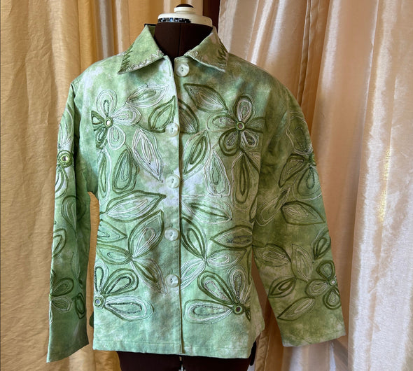 Ladies Summer Jacket, Green/White Floral, Medium, NEW