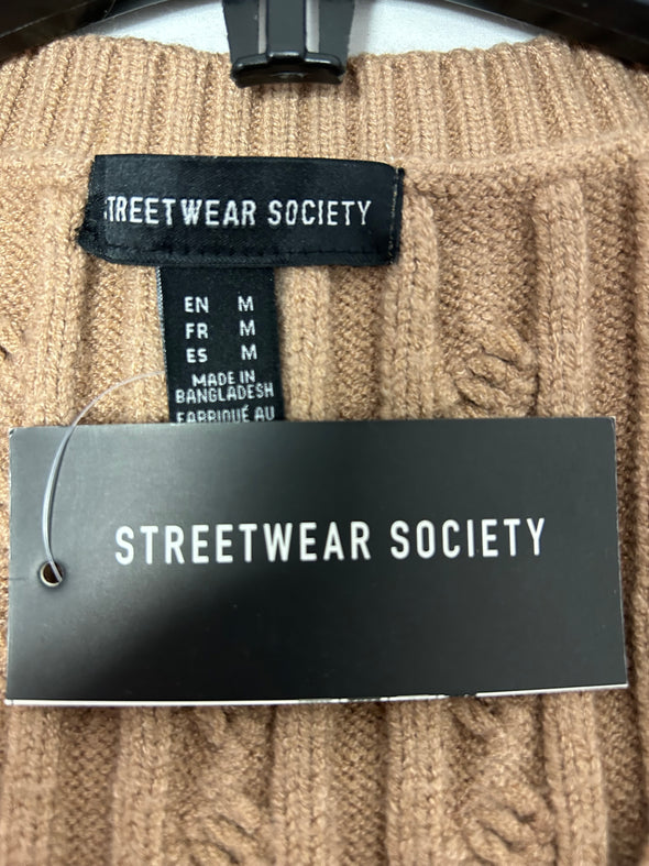 Youth Cable Knit V-Neck Vest, Beige, Size Medium, NEW