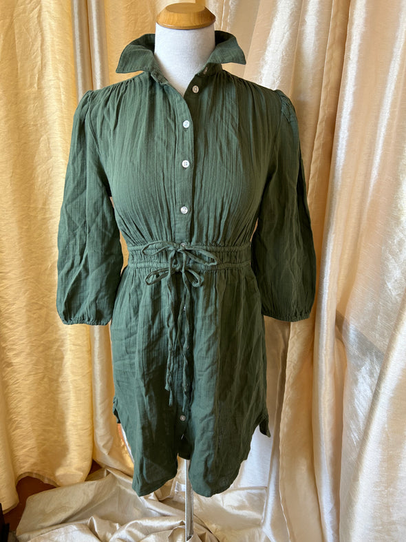 Ladies Long Sleeve Army Green Dress, Size Medium, 100% Cotton