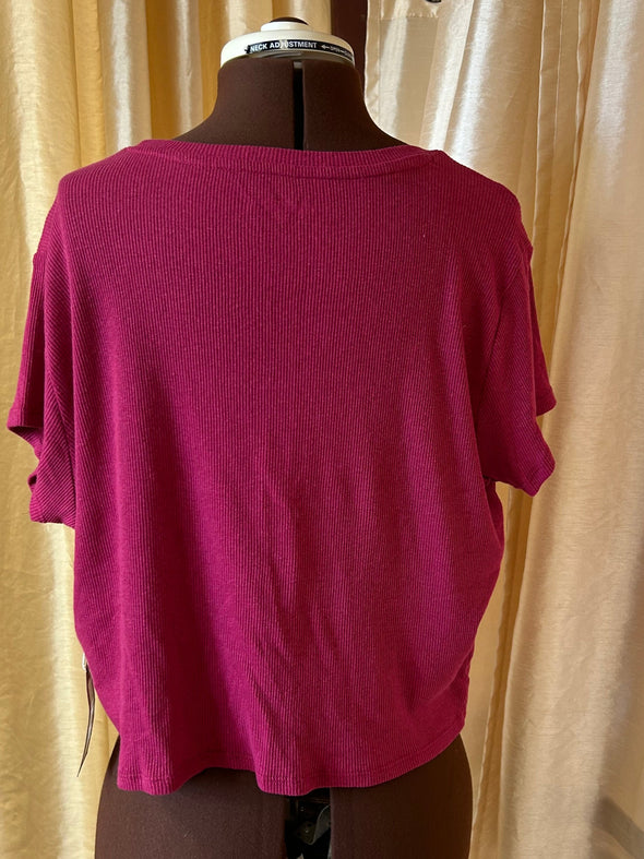 Ladies Short  Sleeve Rib Twist Pullover T-Shirt,