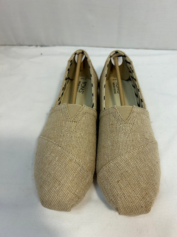 Women’s Classic Slip-On Flat Shoes, Tan Fabric, Size 10