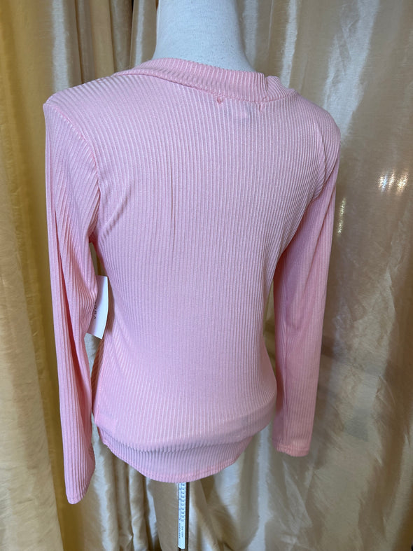 Ladies Long Sleeve 5 Button-Trim Sweater, Pink Size Large