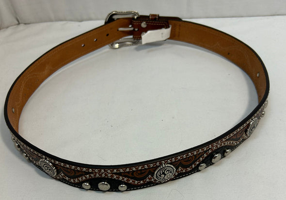 Men's Belt, Brown/Black Leather Silver Hardware, Size 40