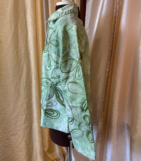 Ladies Summer Jacket, Green/White Floral, Medium, NEW