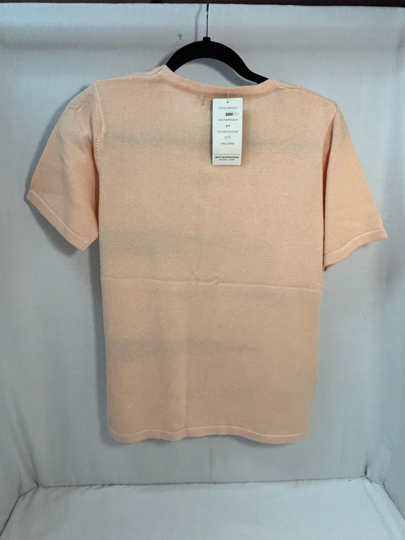 Ladies Short Sleeve Sweater, Peach, Size Small