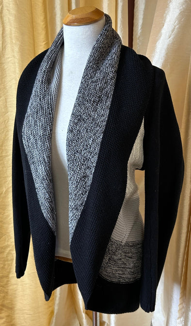 Ladies Cocoon Sweater, Black/Grey/White, Size Large