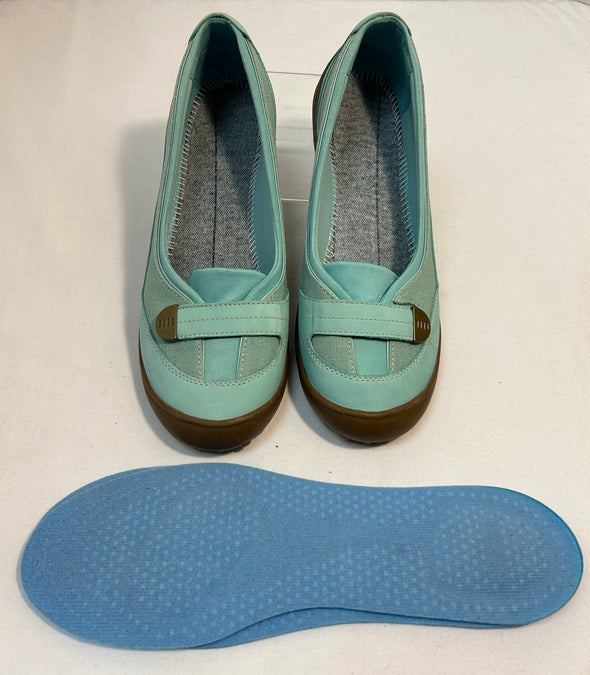 Ladies Slip-on Loafer Shoes With Extra Pair of Insoles, Blue, Size 11