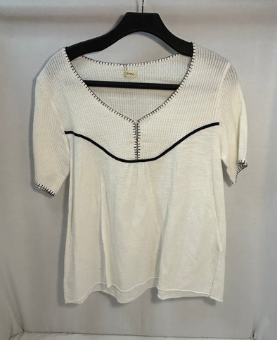 Short Sleeve Casual Pullover, White/Black, Small, NEW