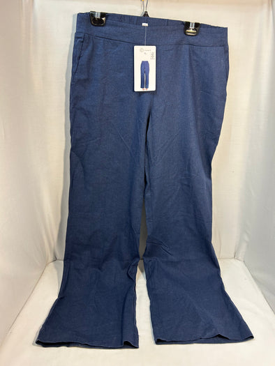 Ladies Linen/Rayon Pull On Trousers, Navy, Size Large