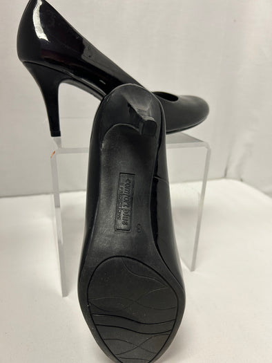 Black Faux Patent Shiny Shoes, 3" Heel, Comfort Plus, Size 8