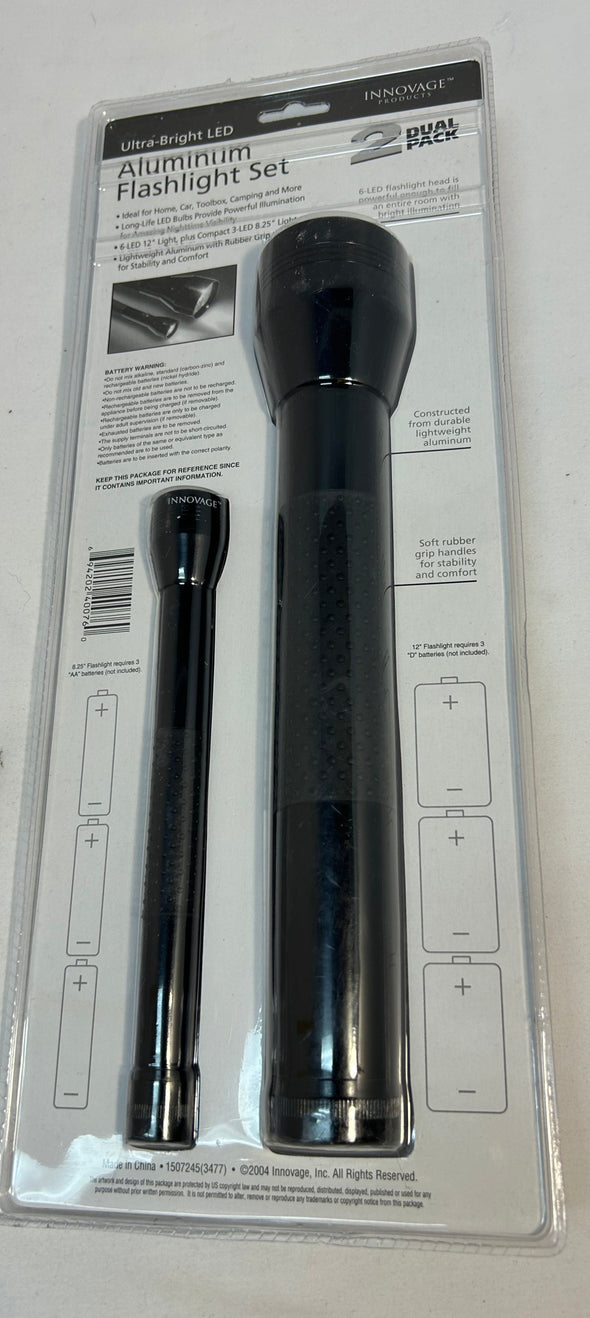 Dual Aluminum Flashlight Set, 1, 12", 1, 8.5" LED Flashlight