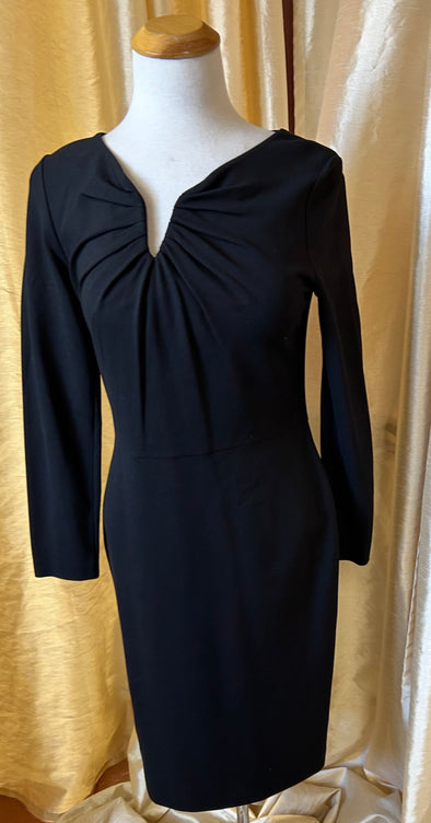 Black V-Neck Long Sleeve Formal Little Black Dress, Size 40