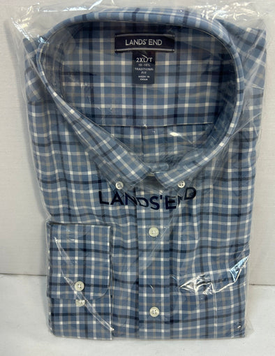 Men's Long Sleeve Blue Plaid Shirt, Size XL, NEW