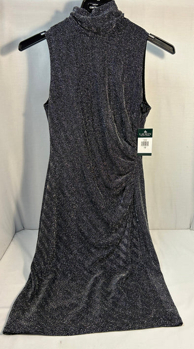 Sleeveless Metallic Mock Turtle Neck Dress, Size 12, NEW
