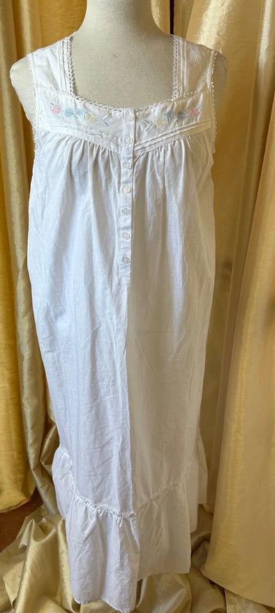 Ladies Sleeveless Night Gown, White 100% Cotton, Large, New