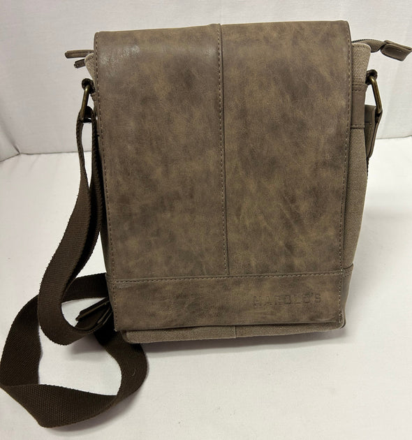 Women's Cross Body Purse, Taupe, 12" x 10" Canvas & Pleather