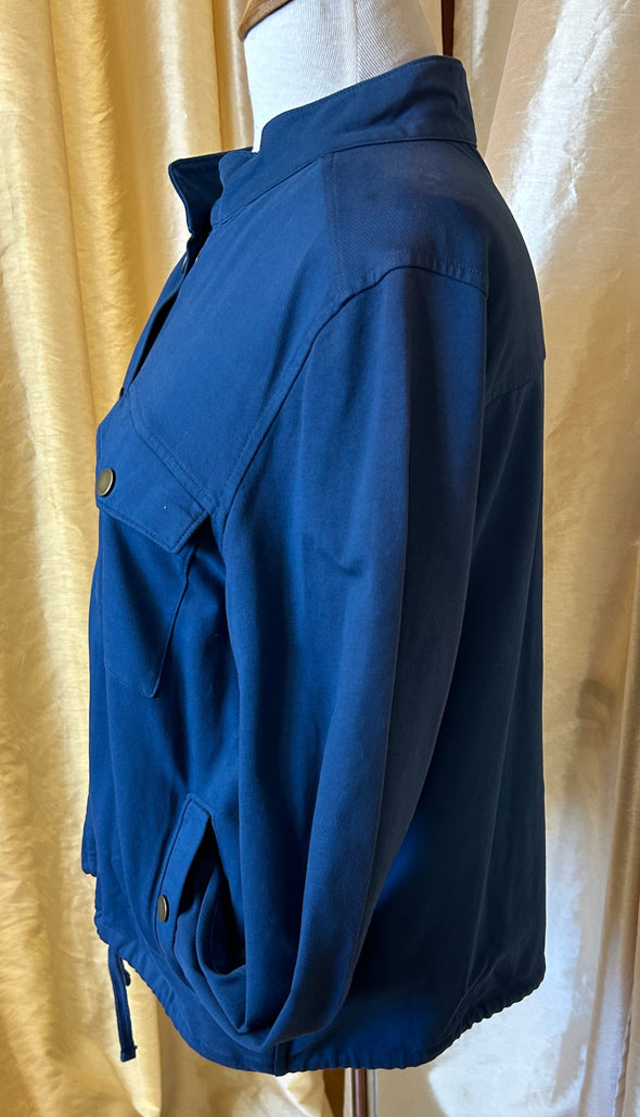 Ladies Long Sleeve Blue Jacket, Snap & Zipper Front, Size Large