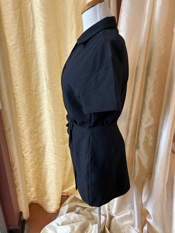 Ladies Short Sleeve Black Faux Wrap Mini Dress, Medium