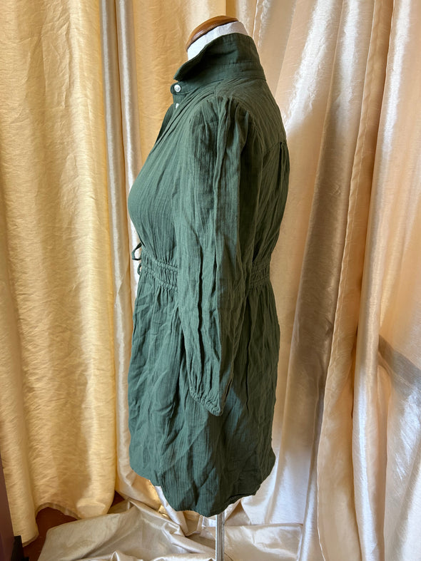 Ladies Long Sleeve Army Green Dress, Size Medium, 100% Cotton