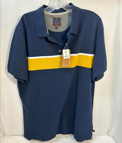 Men’s Golf Shirt, Navy/Yellow/White With Collar & Button Front, NEW