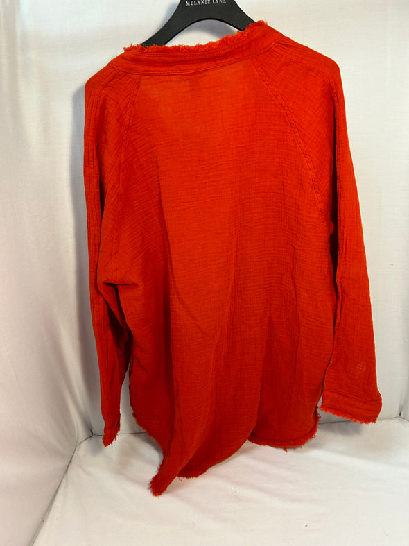 Ladies Long Sleeve Button Front Shirt, Orange Size Small, NEW