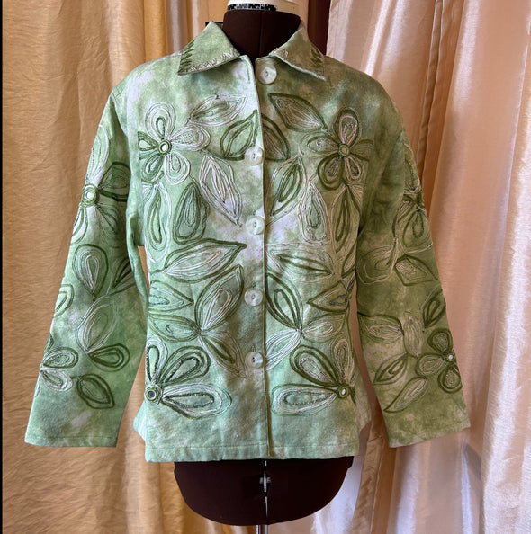 Ladies Summer Jacket, Green/White Floral, Medium, NEW