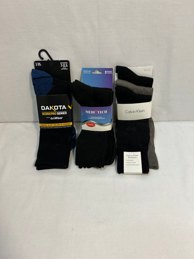 Men’s Socks, 7 Assorted Pairs, Black, Grey, Size 7-11.5