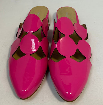 Slip-On Pink Patent Leather Mules. Cut-Out Detailing, Size 11