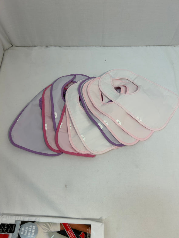 10 Infant Bibs, Assorted Pink & Purple Colours, NEW