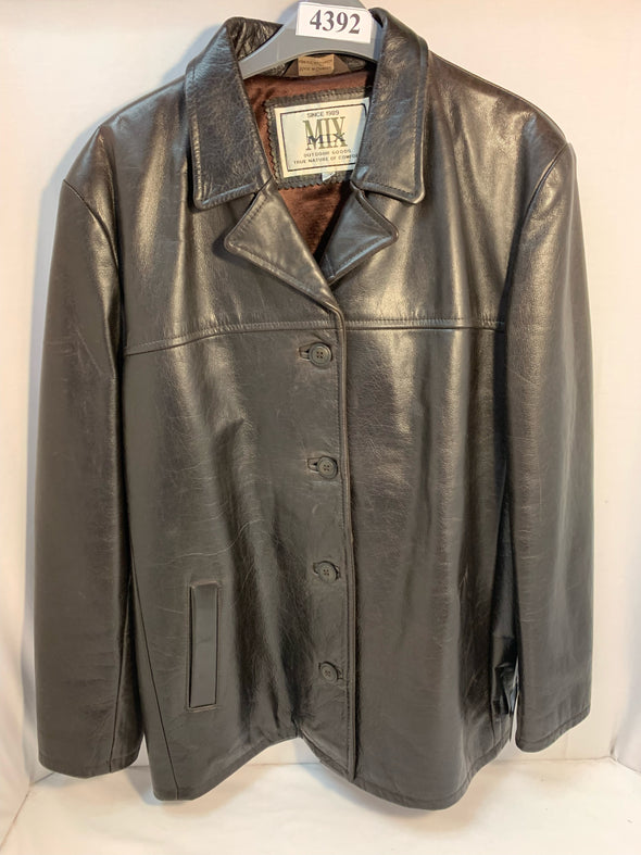 Mens Brown Button Front Lapel Collar Leather Jacket, XL NEW