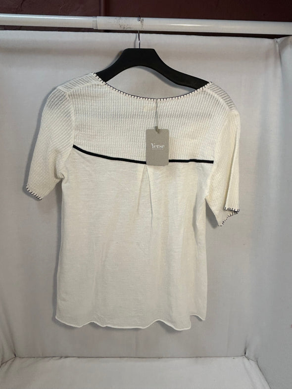 Short Sleeve Casual Pullover, White/Black, Small, NEW