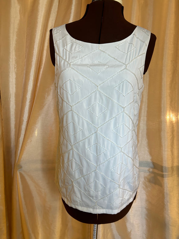 Beaded Sleeveless Top, White, Size 8