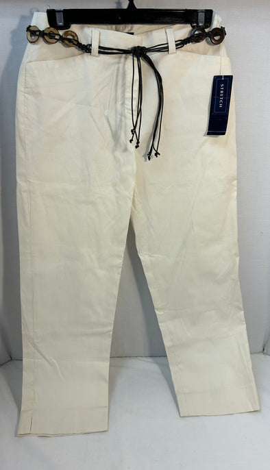 Ladies White Capri Pants With Belt, Size 6P, NEW With Tags