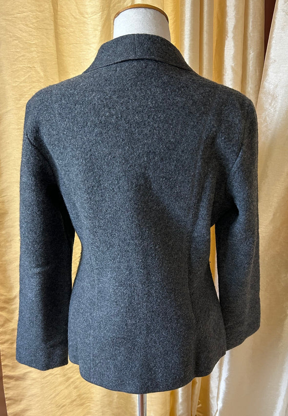 Ladies Long Sleeve Grey Jacket 100% Wool, Button Front, Size 12