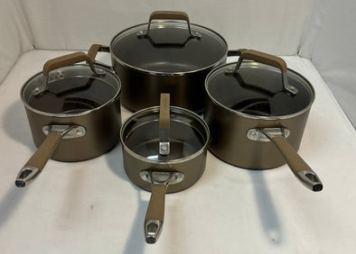 Set of 4 Pots With Lids, Taupe, 1, 2, 3 Quart Pots/Lids