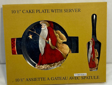 Father Christmas Cake Plate With Server, 10.5"