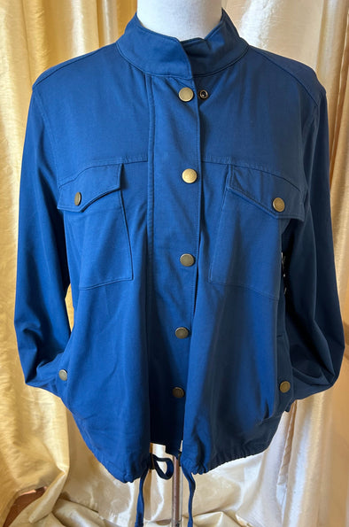 Ladies Long Sleeve Blue Jacket, Snap & Zipper Front, Size Large