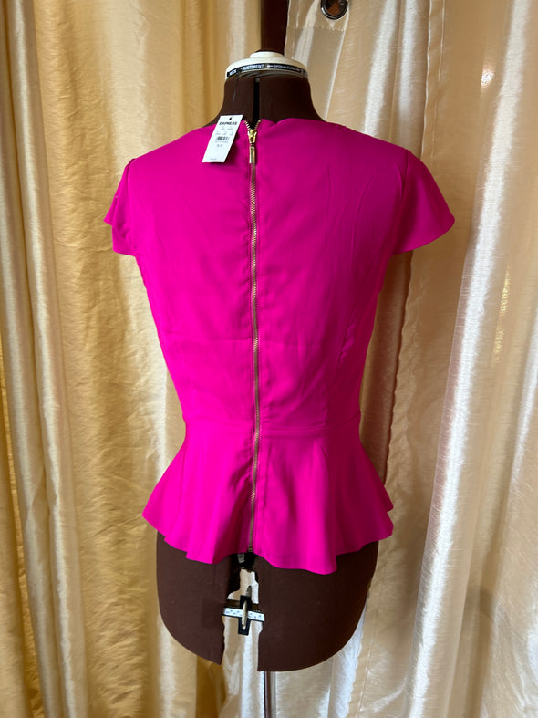 Peplum Style Cap Sleeve Blouse, Lined, Pink, Size Small, NEW