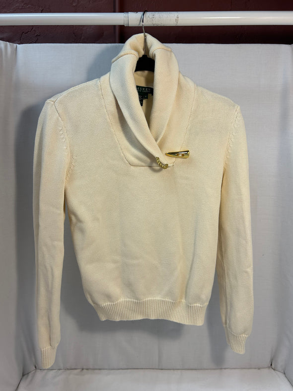 Ladies Designer Label Cream Sweater, 100% Cotton, Small