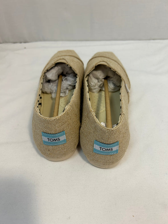 Women’s Classic Slip-On Flat Shoes, Tan Fabric, Size 10