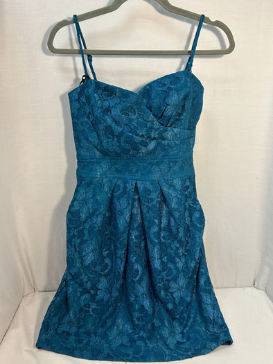 Slip Style/Strapless Dress, Lined, Blue Lace, Size 2