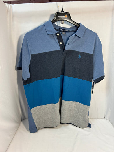 Men’s Short Sleeve Polo Shirt, 3 Shades of Blue/Grey, XL