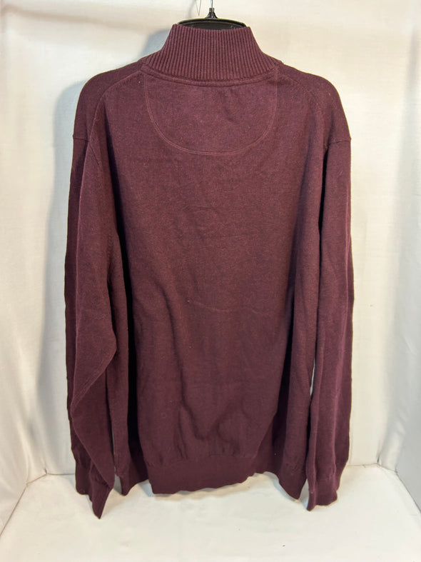 Men's 1/4 Zip Front Mock Neck Sweater, Grape, Size XXL, NEW
