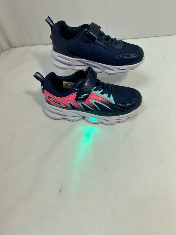 Girls Running Shoes, Blue Sparkle With Pink Trim, Size 3, NEW