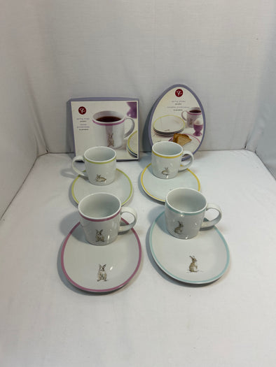 Set of 4 Oval Easter Bunny Plates & Mugs, NEW